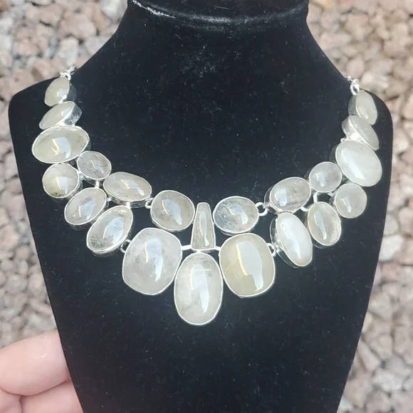 New Oversized Golden Rutile 925 Silver Statement Necklace. - Picture 5 of 16